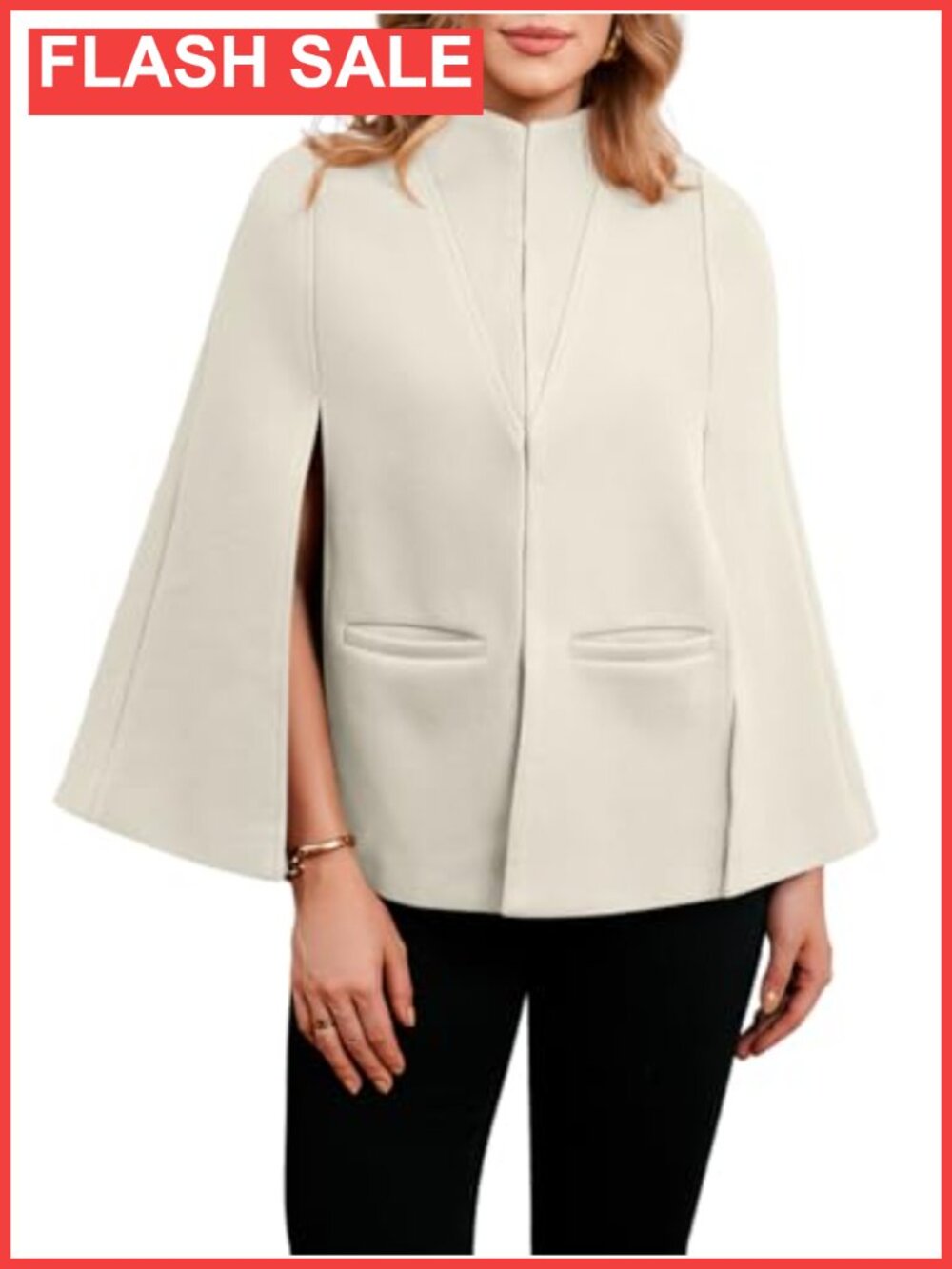 Cicy Bell Cape Pea Coat Open Front Split Long Sleeve Fall Jacket